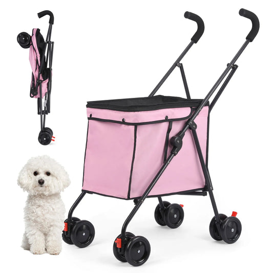 33lbs 4 Wheels Dog Stroller Rotate Pink Pet Puppy Stroller