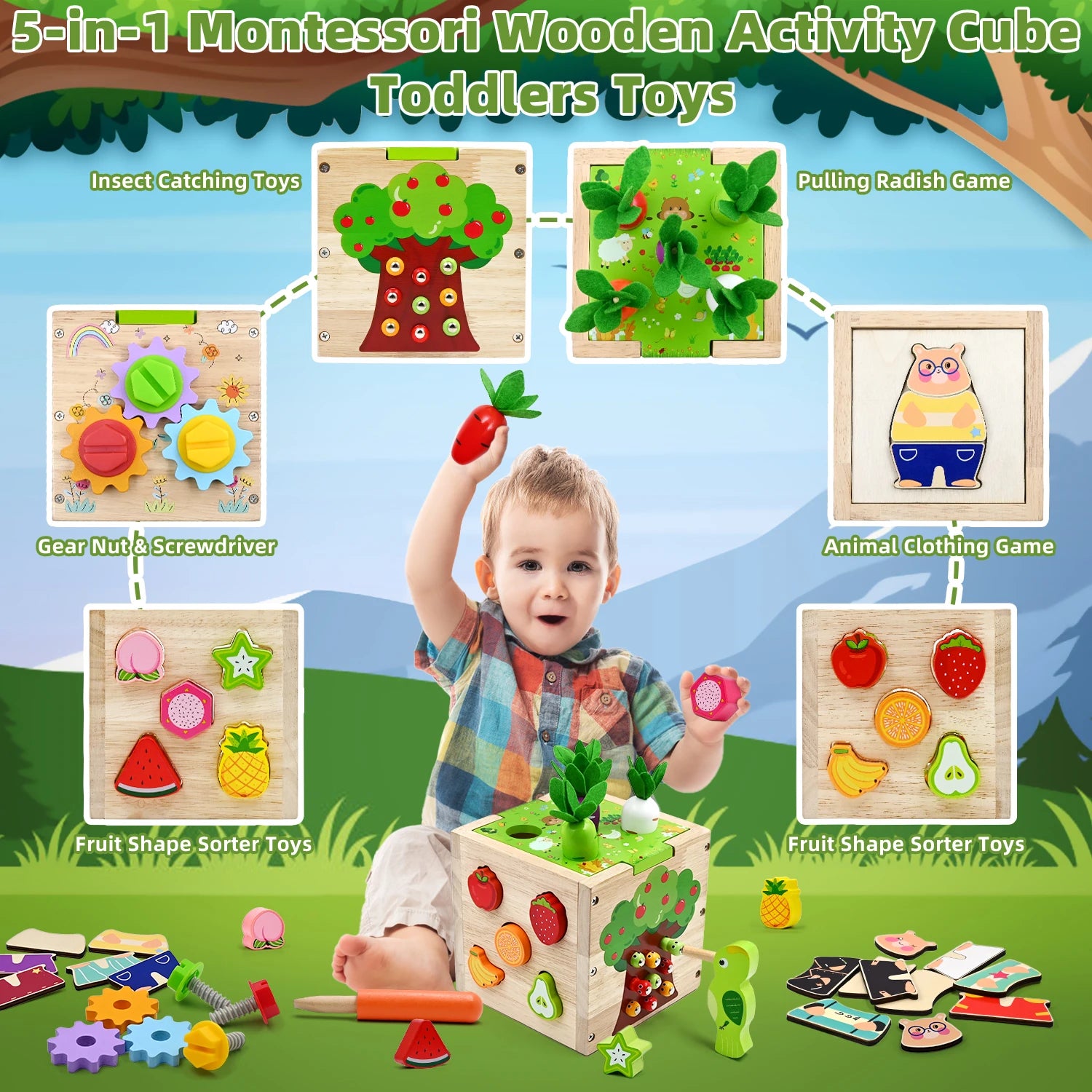 Baby Wooden Activity Cube Center Toys for Boys Girls - The Kings Lots