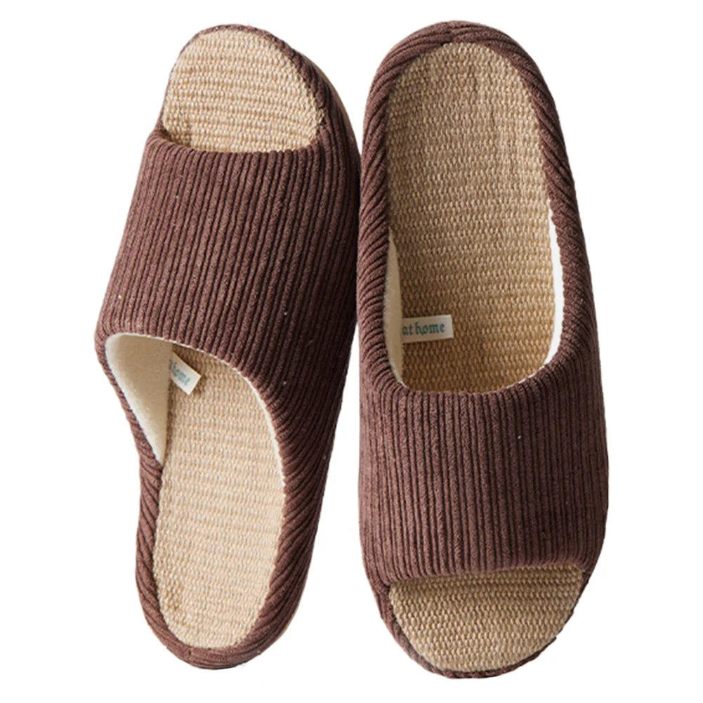 Unisex House Slippers Corduroy Linen Slippers Non-Slip Indoor - The Kings Lots