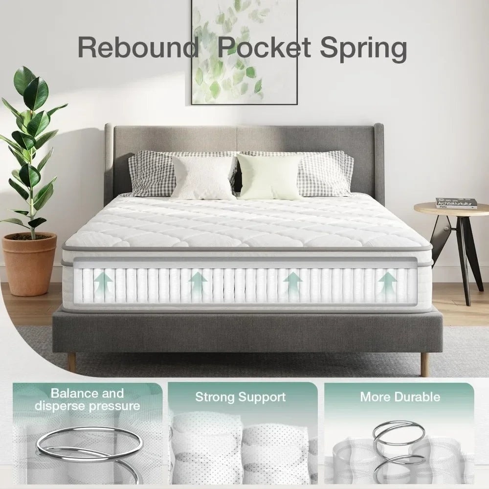 10 Inch Queen Size Mattress Hybrid with Foam and Springs - The Kings Lots