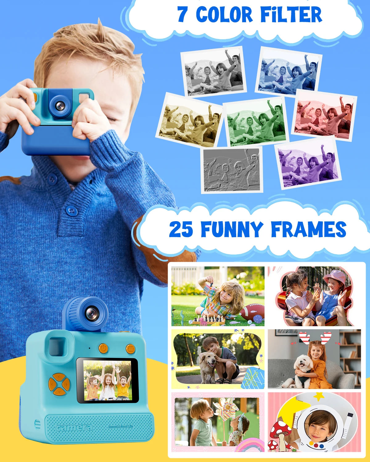 Gofunly Kids Digital Camera Toy 1080P HD Instant Print Camera - The Kings Lots