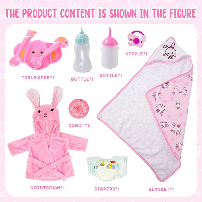 Reborn Doll Holding Blanket Rabbit Pajamas Fit For 18Inch/45Cm Baby Doll Clothes Soothing Realistic Reborns Popular Girl Gift - The Kings Lots