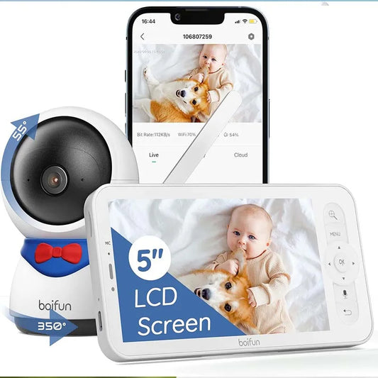 BOIFUN 1080P 5" Baby Monitor Camera, PTZ 355°Camera Baby Motion Monitoring and Automatic Tracking, Monitor and Smartphone - The Kings Lots