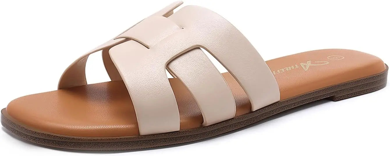 Women's Flat Sandals Dressy Summer Square Open Toe Slip On - The Kings Lots