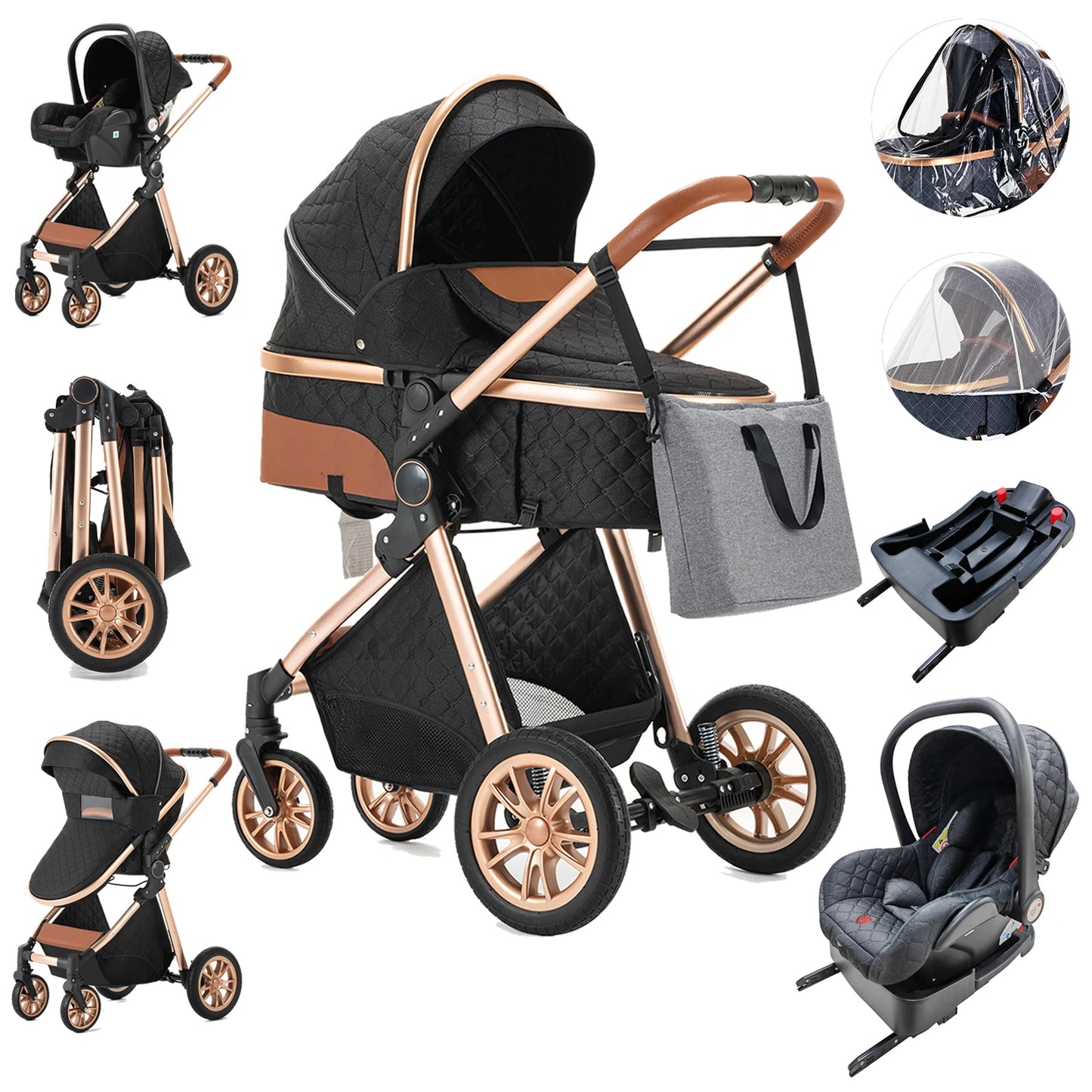 Luxury Baby Stroller 3 in 1 High Landscape Baby Cart Can Sit Can Lie Portable Pushchair Baby Cradel Infant Carrier - The Kings Lots