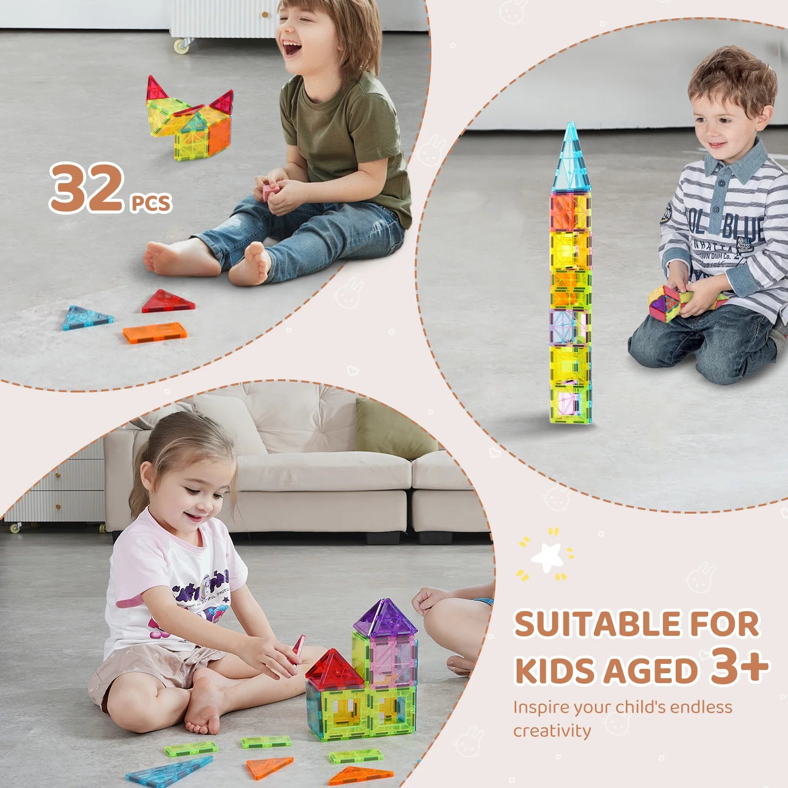 VEVOR 32PCS Light Magnetic Tiles Building Blocks Set Magnet Educational STEM Sensory Stacking Toys Gifts - The Kings Lots