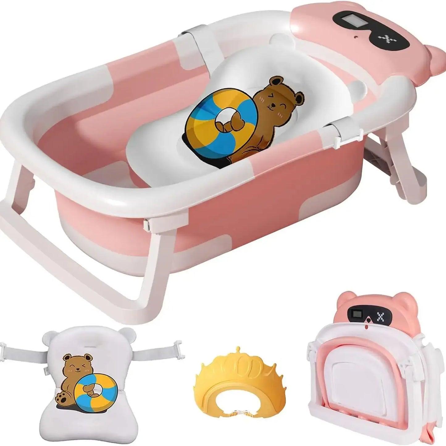 Baby Bathtub Real-Time Temperature Display Non-Slip Folding Tub - The Kings Lots