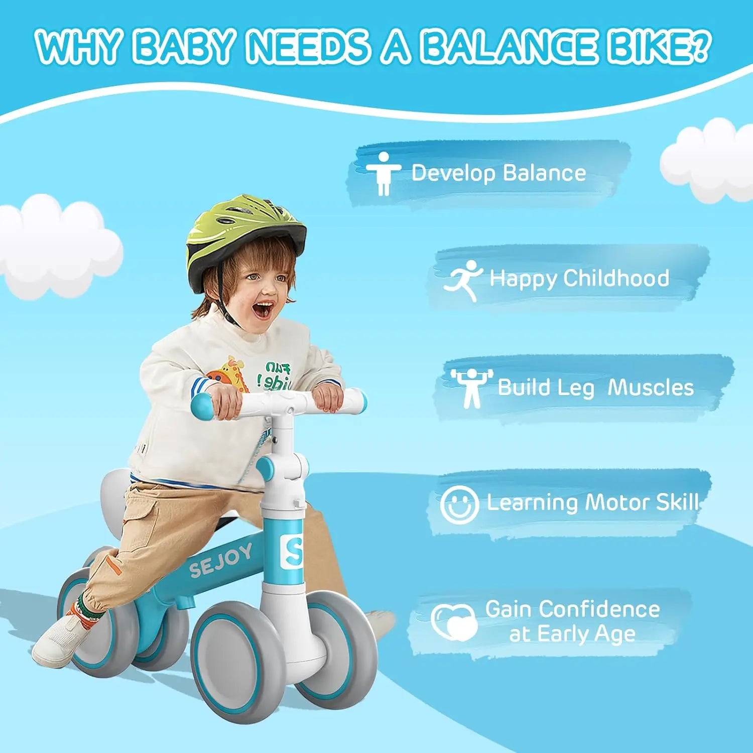 Sejoy Baby Balance Bike Boys Girls Adjustable Toddler Bike - The Kings Lots