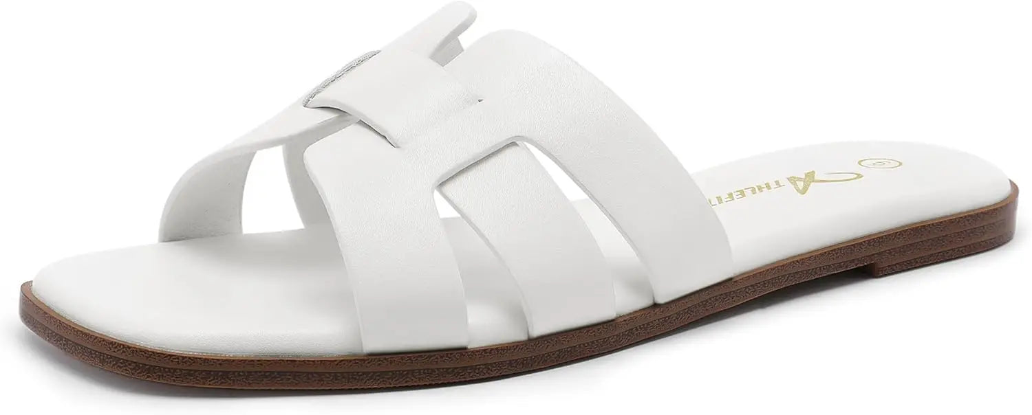 Women's Flat Sandals Dressy Summer Square Open Toe Slip On - The Kings Lots