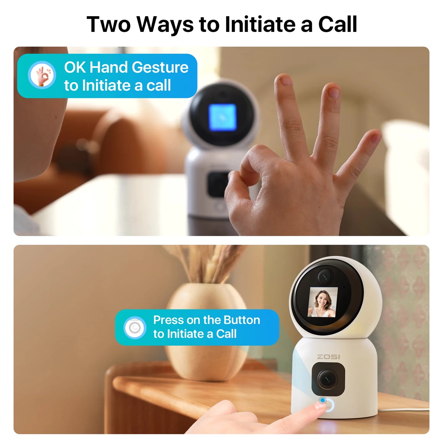 ZOSI 360° Smart Home Security Camera PTZ Auto Tracking Baby Monitor AI Panoramic HD Night Vision Indoor WiFi Surveillance Camera - The Kings Lots