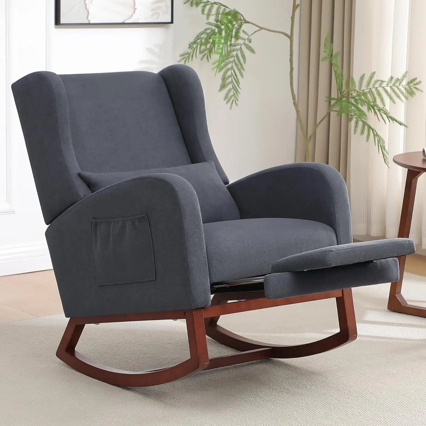 Rocking Chair Nursery with Foot Rest and Wingback Design - The Kings Lots