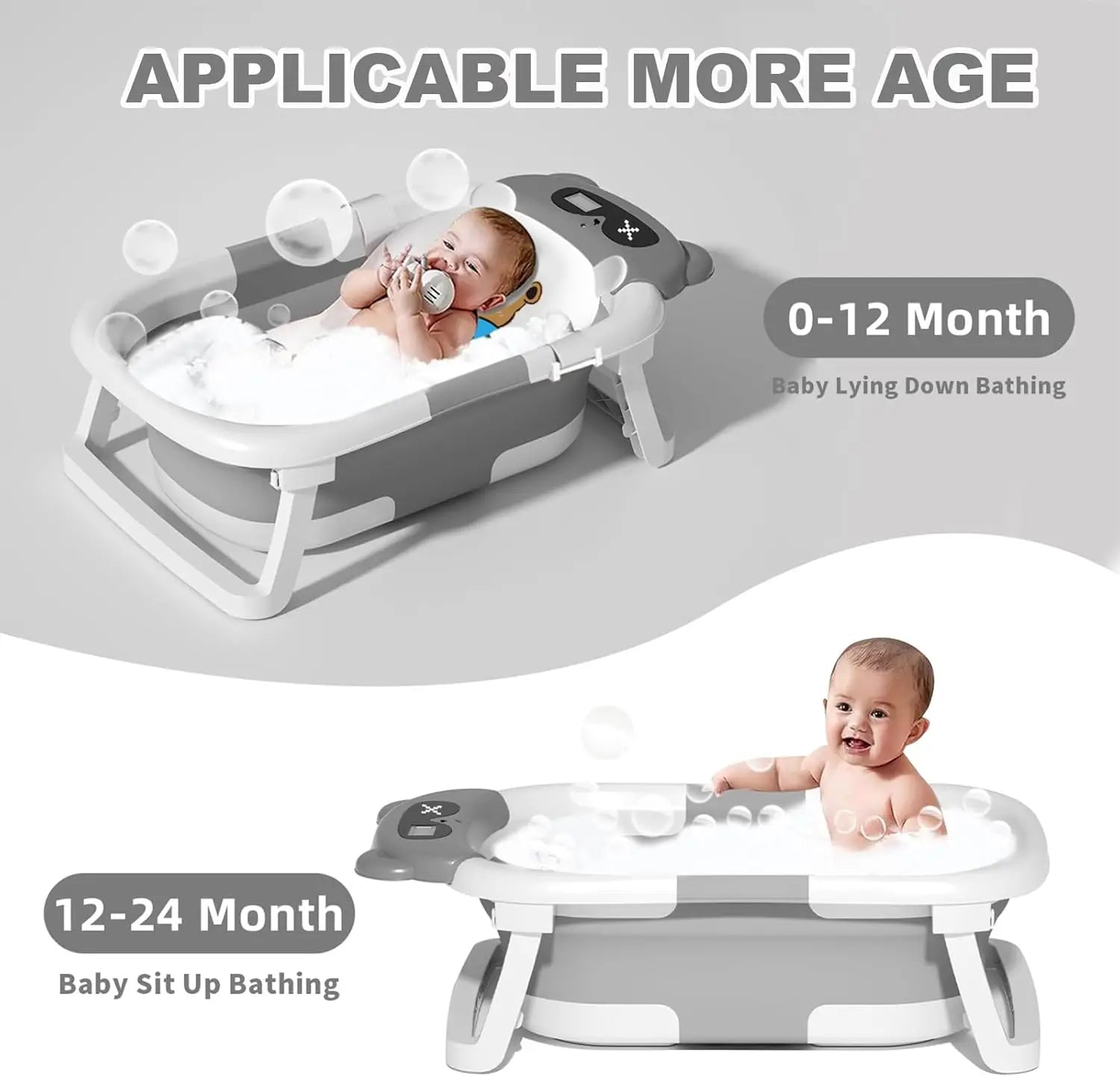 Baby Bathtub Real-Time Temperature Display Non-Slip Folding Tub - The Kings Lots