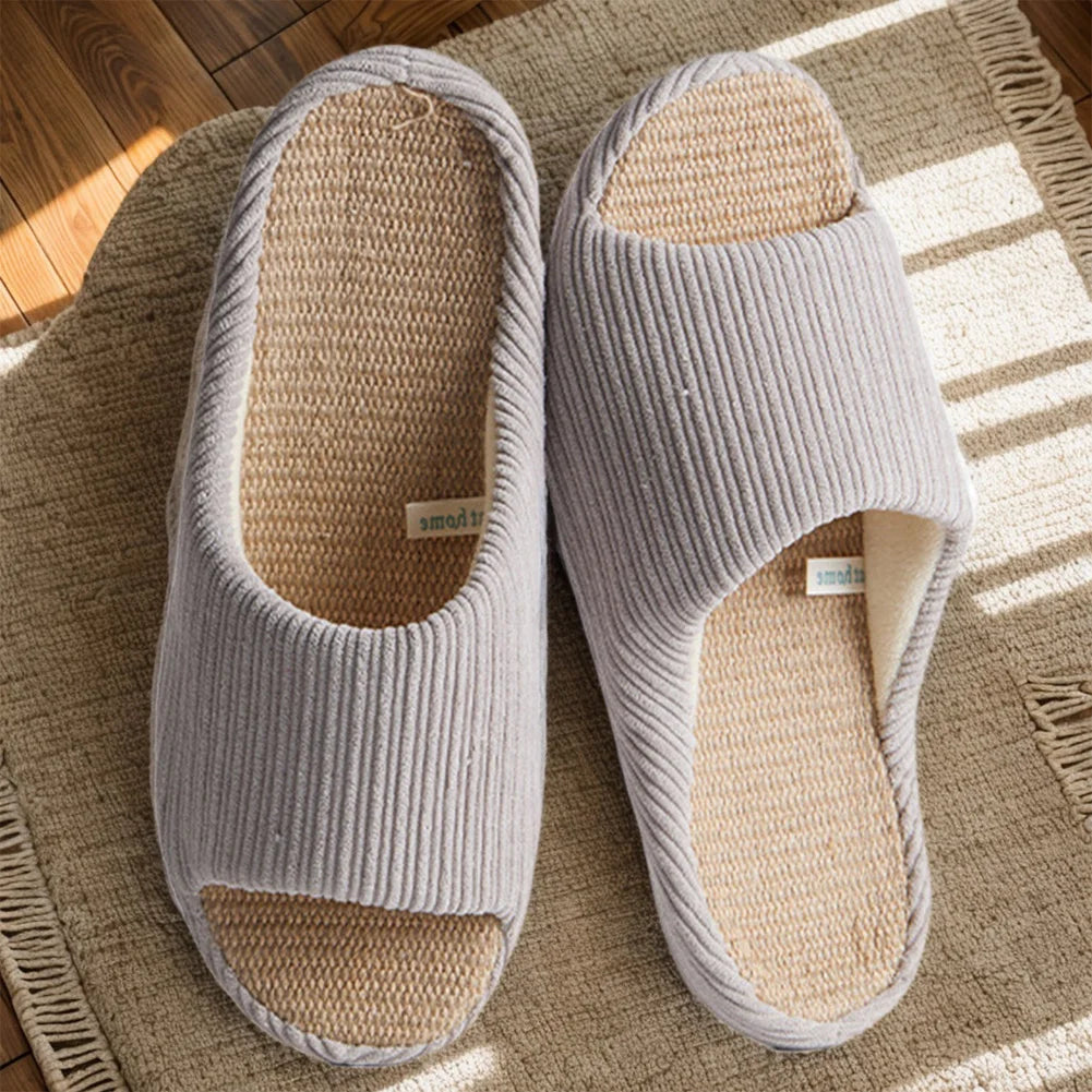 Unisex House Slippers Corduroy Linen Slippers Non-Slip Indoor - The Kings Lots