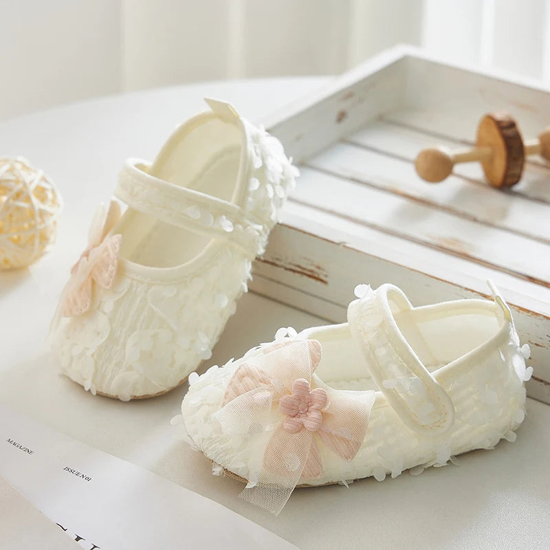 Adorable Baby Girl Bow Flats Shoes with Petal Design - The Kings Lots