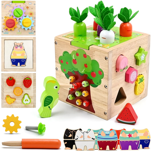 Baby Wooden Activity Cube Center Toys for Boys Girls - The Kings Lots