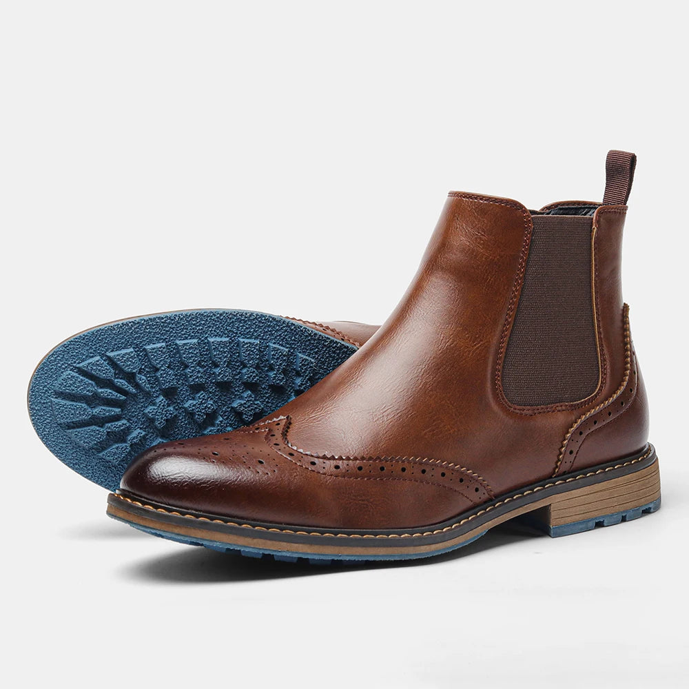 Brogue Men Chelsea Boots 2025 American Style Comfortable Fashion - The Kings Lots