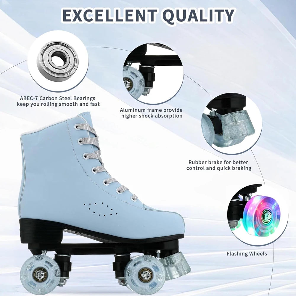 2025 Flashing Roller Skates Women Double Row Quad Skate Shoes - The Kings Lots