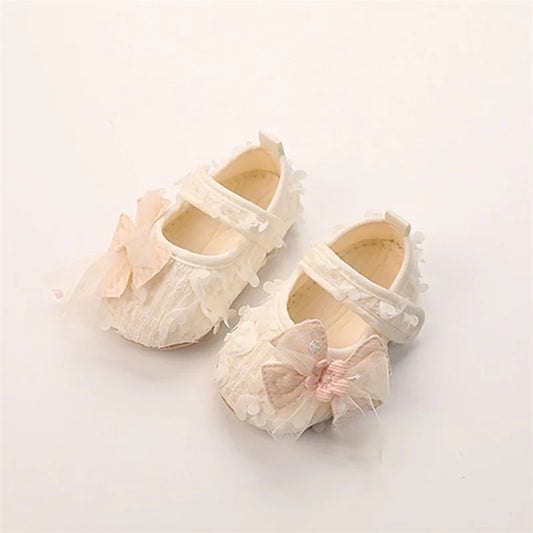 Adorable Baby Girl Bow Flats Shoes with Petal Design - The Kings Lots