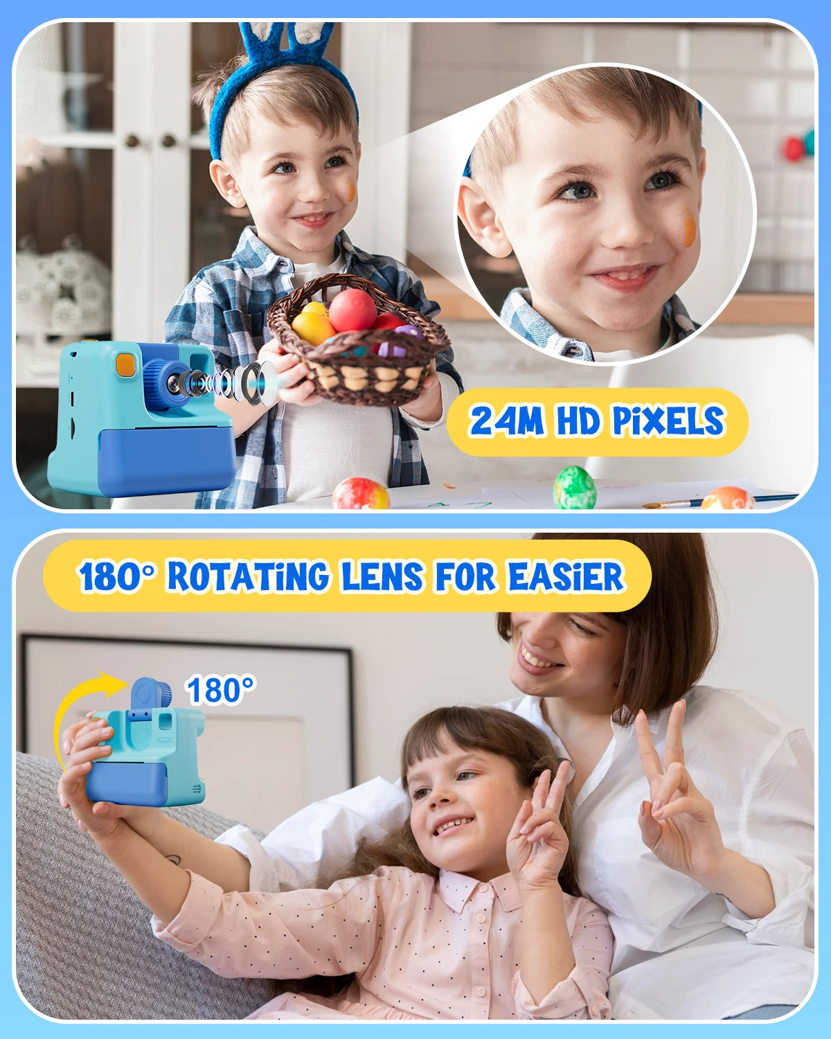 Gofunly Kids Digital Camera Toy 1080P HD Instant Print Camera - The Kings Lots