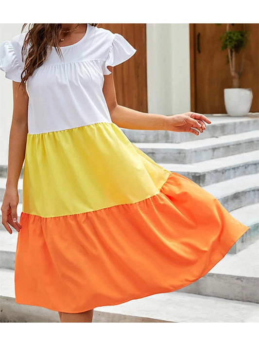 Women s Boho Style Floral Print Maxi Dress with V-Neckline