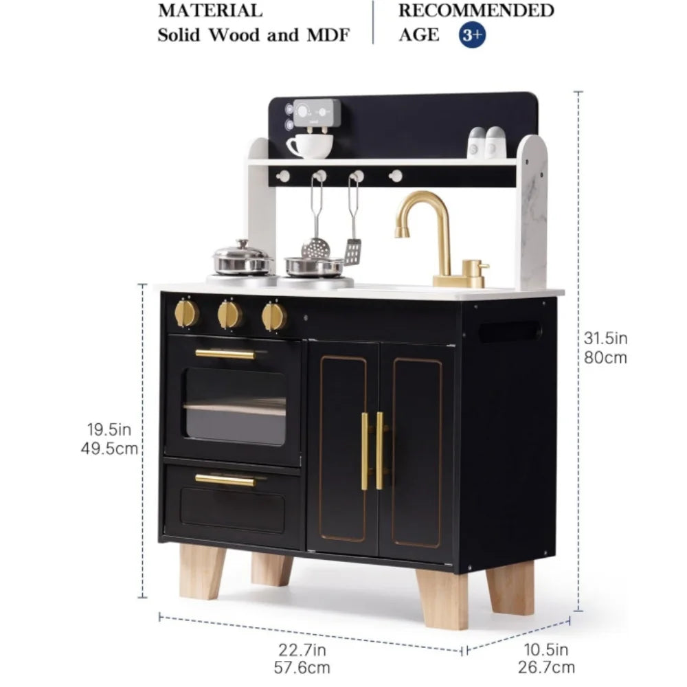 Robud Wooden Play Kitchen Toy Set with Ice Maker and Coffee Machine Realistic Kitchen Gift for Girls and Boys Ages 3 and Up