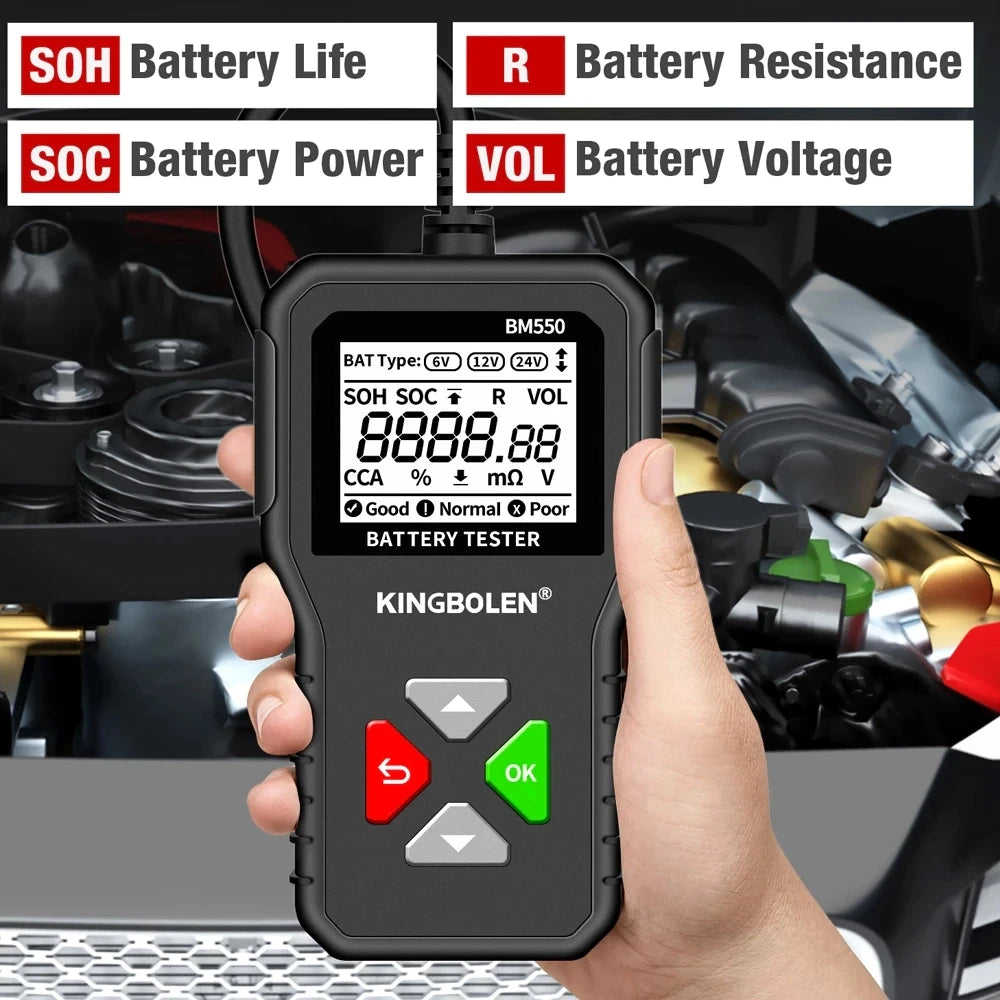 BM550 Car Battery Tester 6V 12V 24V 100 to 2000 CCA Analyzer - The Kings Lots