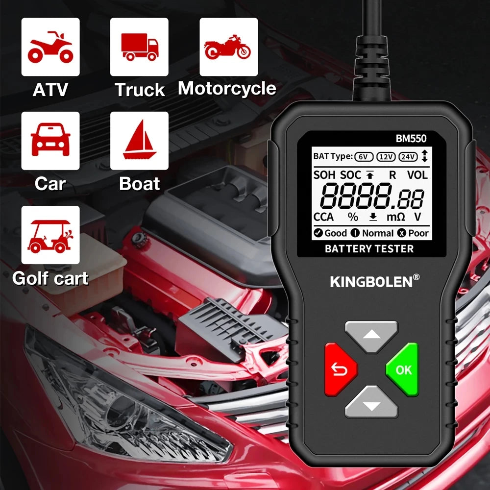 BM550 Car Battery Tester 6V 12V 24V 100 to 2000 CCA Analyzer - The Kings Lots