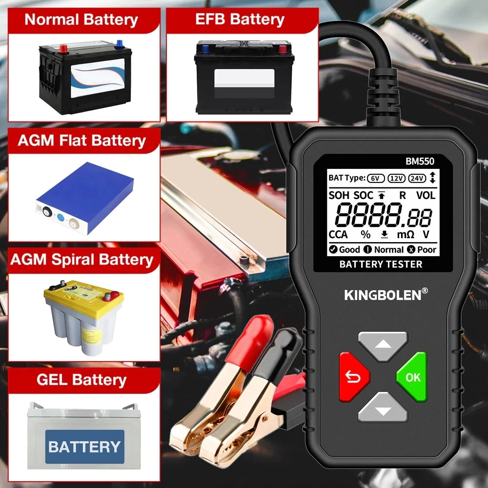 BM550 Car Battery Tester 6V 12V 24V 100 to 2000 CCA Analyzer - The Kings Lots